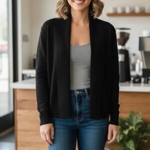 Calvin Klein Womens Black Open Front Shawl Collar Cardigan Sweater M MORS9750